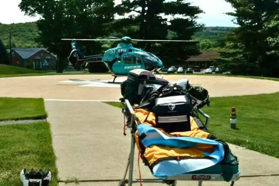 Atlantic Air One medevac helicopter using the Hackettstown Medical Center helipad in June 2017. (Atlantic Air Ambulance via Facebook)