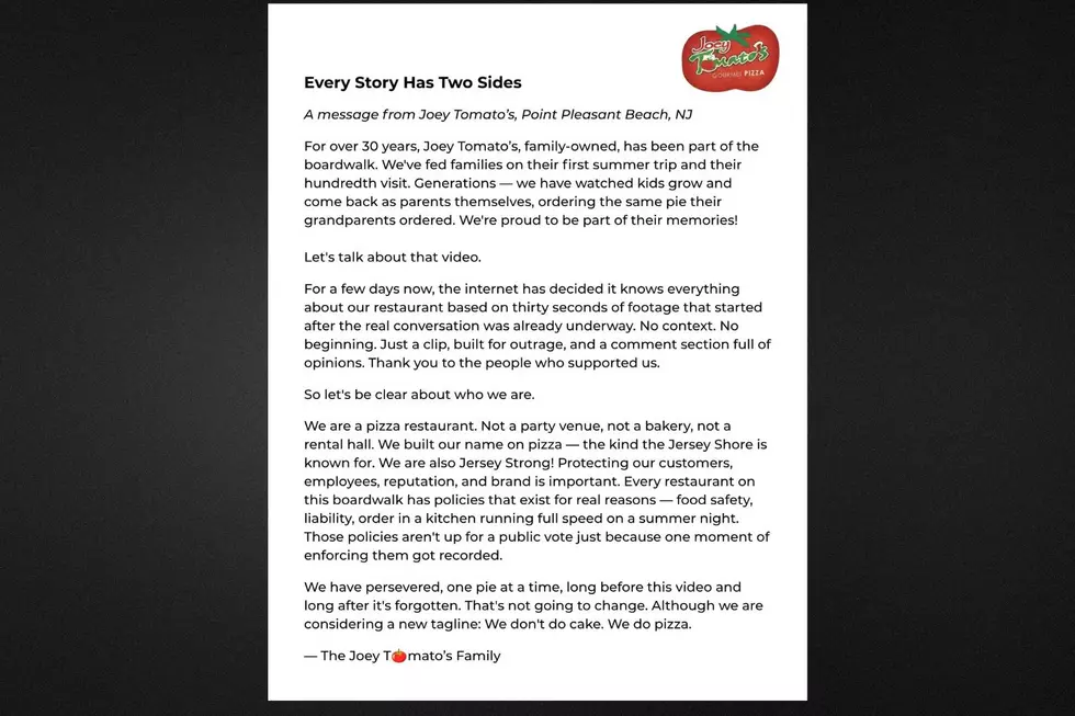 A statement from Joey Tomato's about a viral video