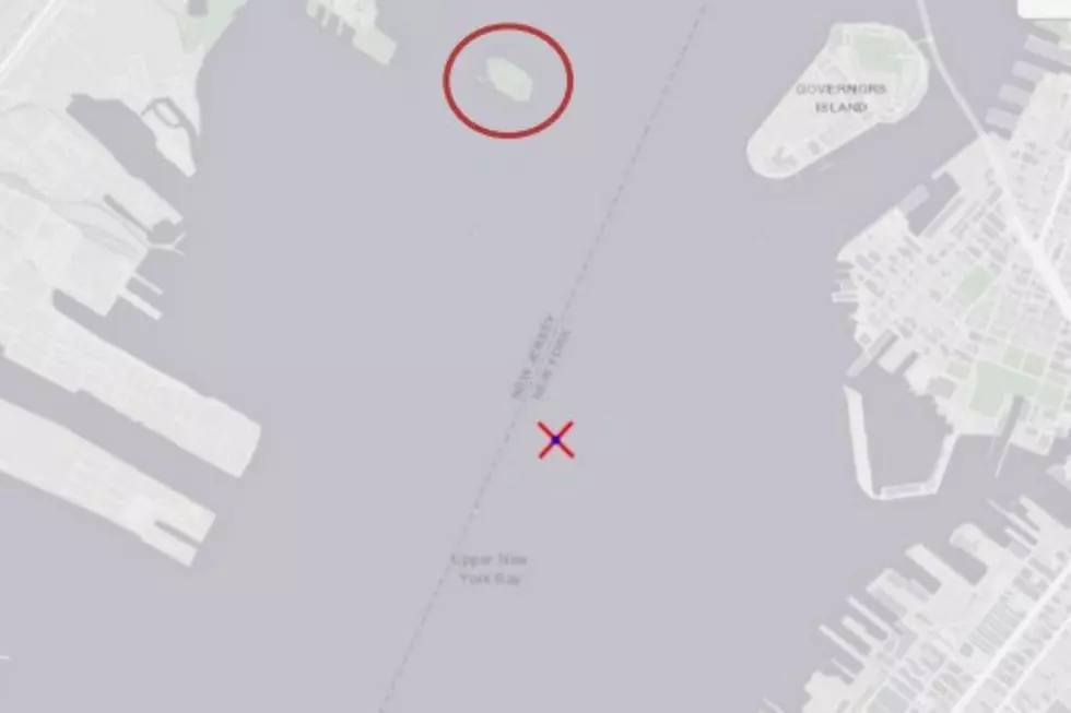 Map shows where a motorboat capsized in New York Harbor in relation to Liberty Island (circled) Sat., Aug. 8, 2026