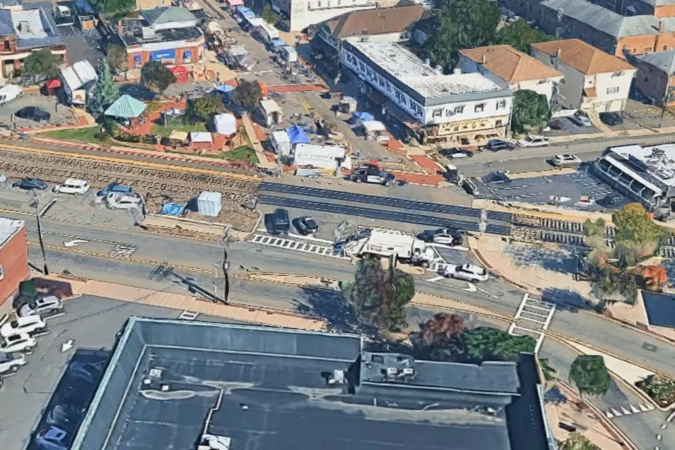 Aerial view of the railroad crossing near NJ Transit's Rutherford station