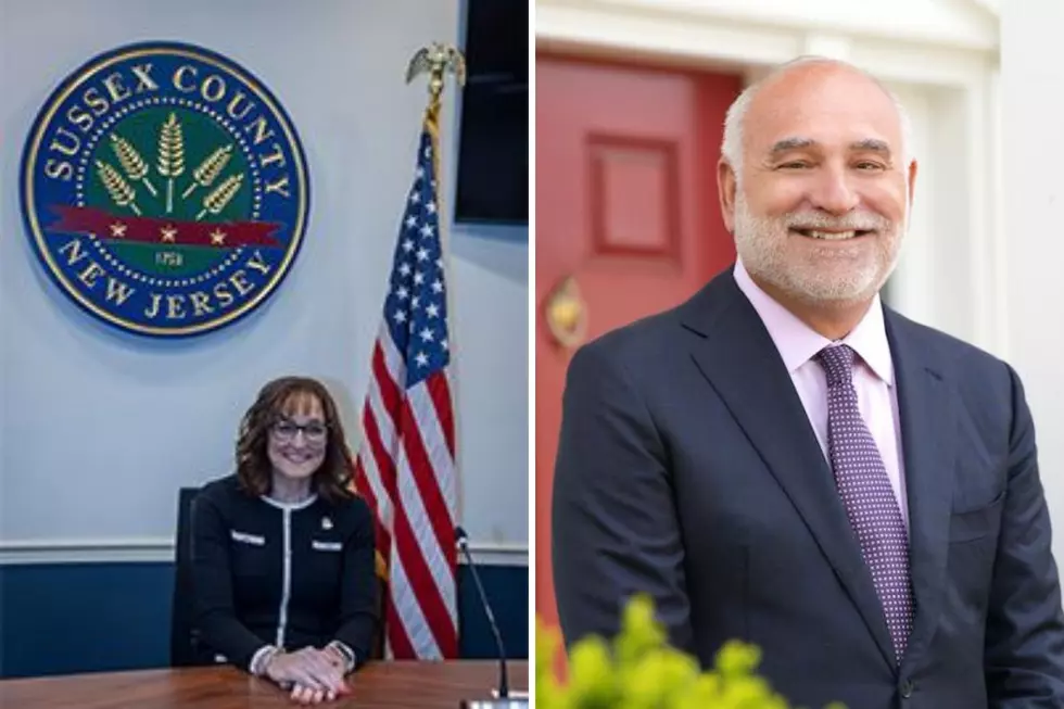 Sussex County Commissioner Jill Space (L) Rider University president John R. Loyack