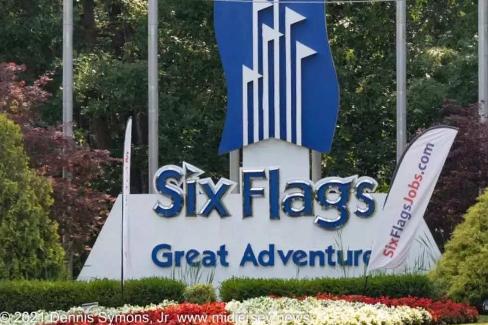 Sign at entrance to Six Flags Great Adventure on Route 539 in Jackson