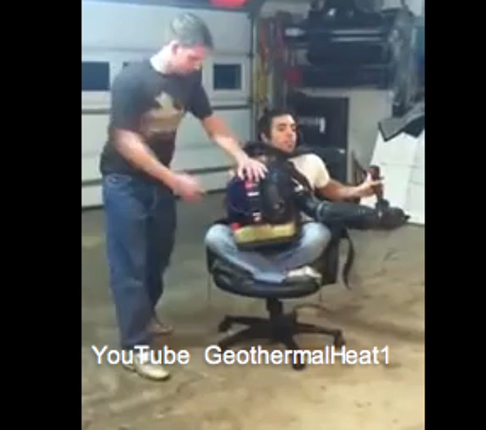 Bad Idea: Leaf Blower And A Spinning Chair [VIDEO]