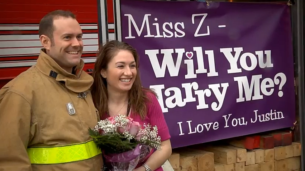 Firefighter Proposes During School Fire Drill [WATCH]