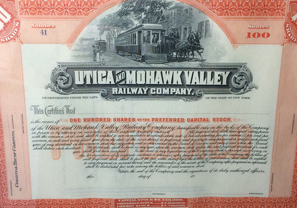 Buy Stock In The Utica and Mohawk Valley Railway