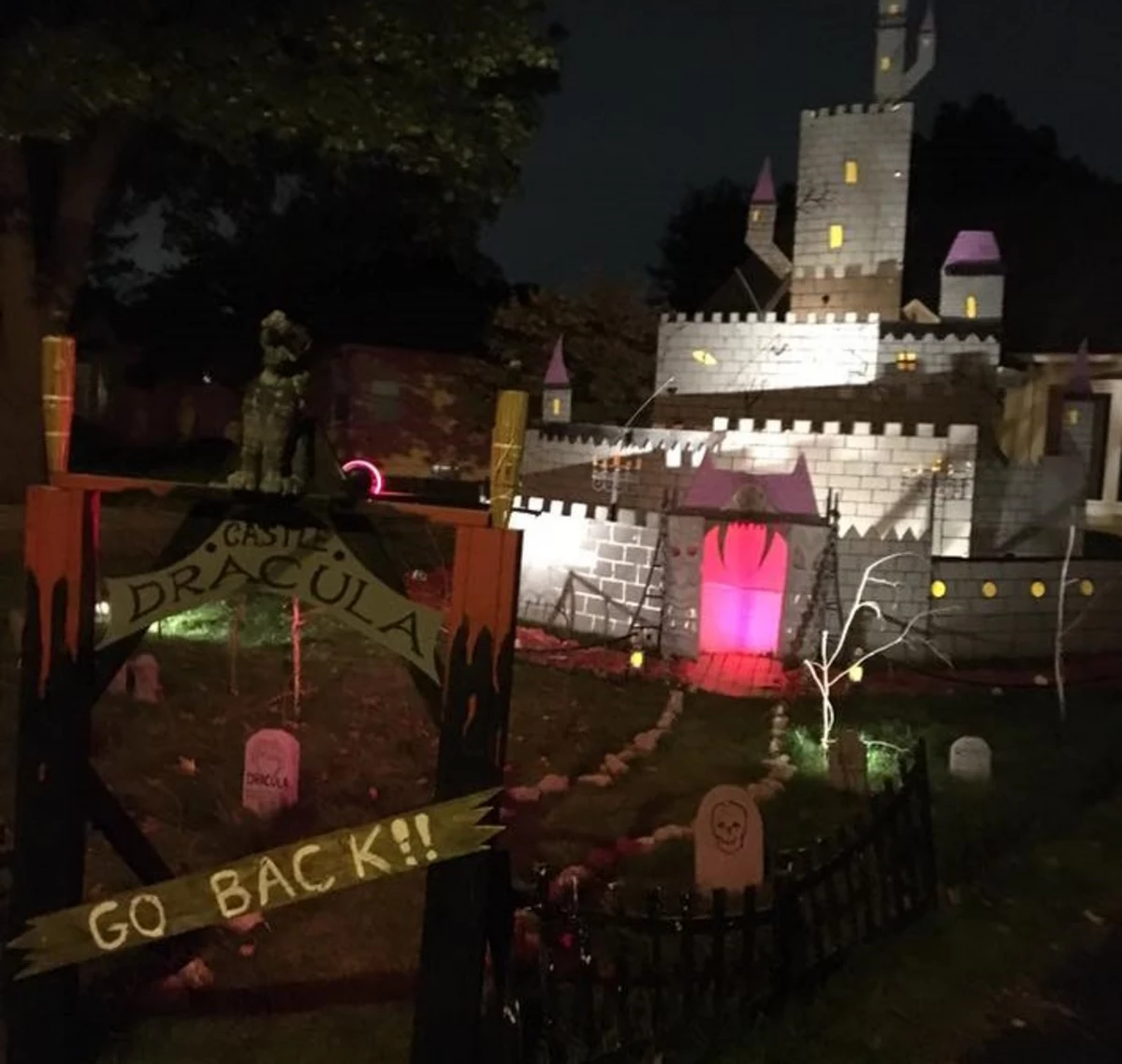 24 Ft Dracula Castle Dons Syracuse Lawn for Halloween