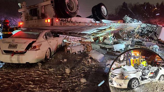 Tractor Trailer Lands on Top of Car in Scary, Snowy Crash on I-81