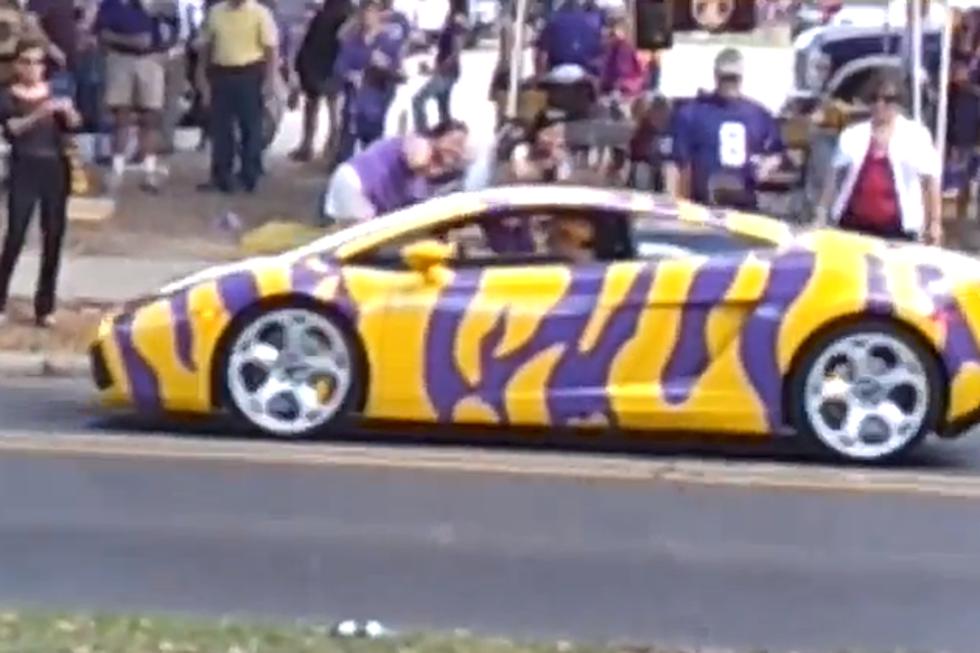 LSU Fan Shows His Love By Painting Purple Stripes on His Yellow Lamborghini