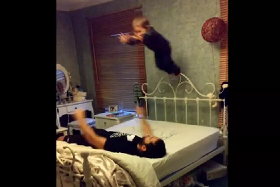 Dad and Son Wrestle With Awesome Play-By-Play Piped In