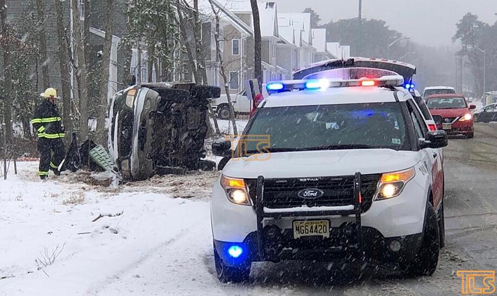 Slick roads cause car to overturn in Lakewood