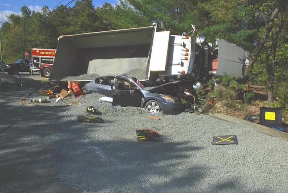 Road full of stones near Route 539 in Whiting Monday was the result of a car accident
