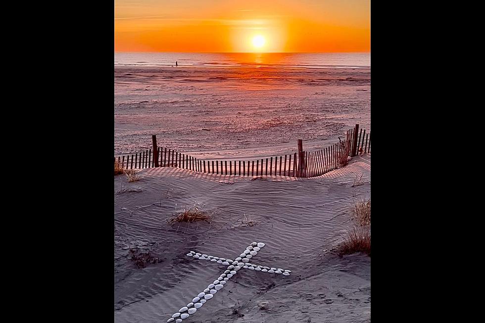 People are grateful for this seashell cross on a Wildwood, NJ beach