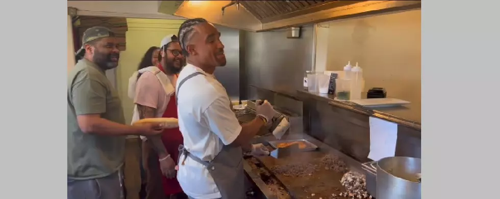 Watch Eagles QB Jalen Hurts&#8217; First Try at Making a Cheesesteak