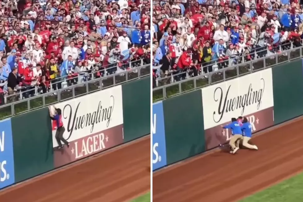 Rogue Phillies Fan Tries to Scale Outfield Wall at Citizens Bank Park, Loses [VIDEO]