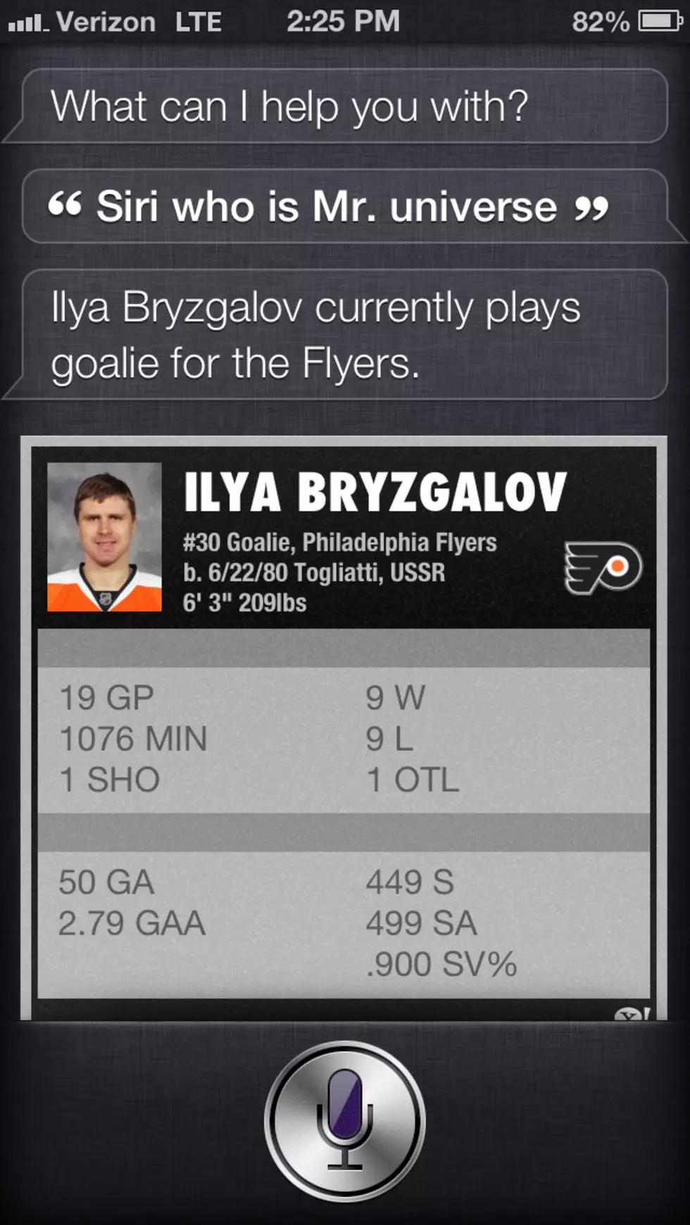 iPhone&#8217;s Siri Defines Bryzgalov as &#8216;Mr. Universe&#8217;