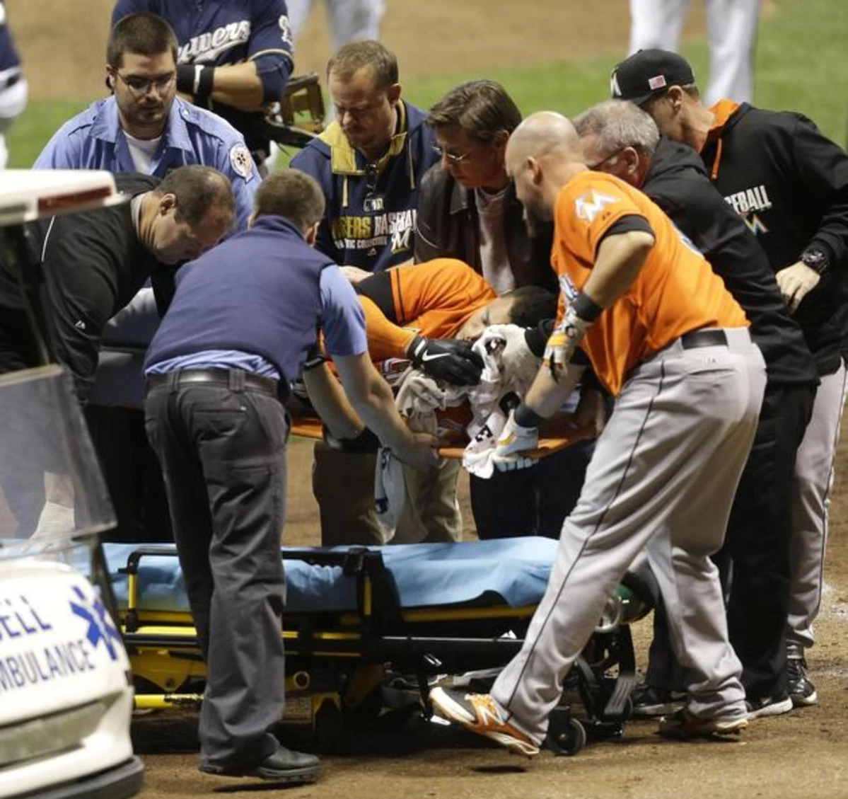 Hit by Pitch, the Miami Marlins' Giancarlo Stanton Is Taken to Hospital -  The New York Times