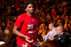 Sixers Embiid Dances on Stage ot Meek Mill Concert