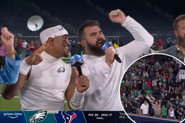 [WATCH] Jalen Hurts and Jason Kelce Sing &#8216;Fly Eagles Fly&#8217; with Eagles Fans