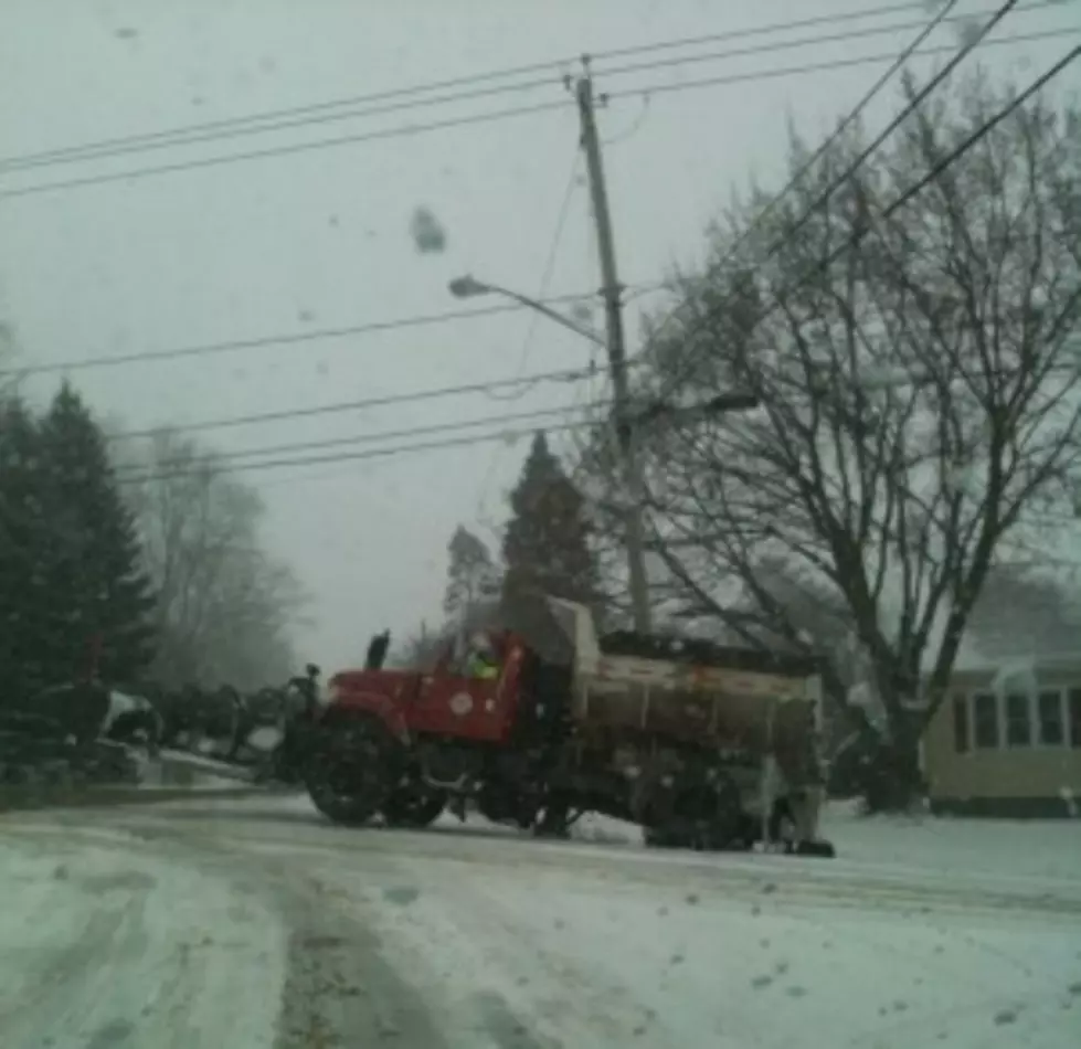 First Snow of the Season Sends Plow Skidding Off Road [PHOTO]