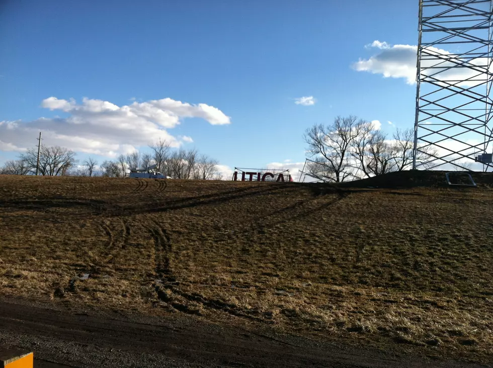 Construction Begins on Big Red UTICA Tower Sign in North Utica