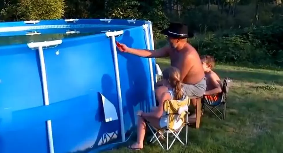 Watch Grandpa Empty The Pool With a Box-Cutter Sending Everybody on a Water Ride [VIDEO]