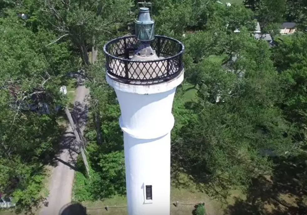 Scenic Drone Footage of Verona Beach Lighthouse