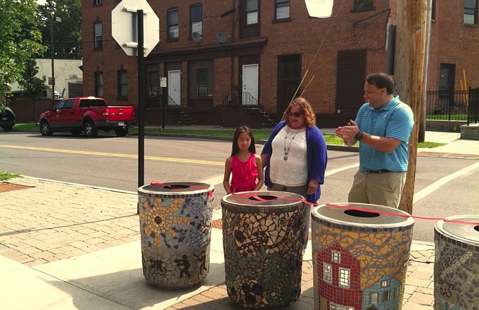Oneida Square Project Unveils New Mosaic Art Trash Cans