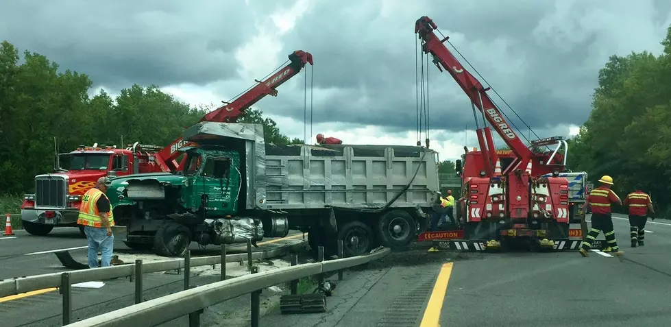 Dump Truck Rolls Over On Interstate 690 In Geddes