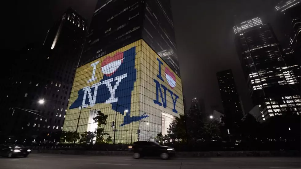 New York Landmarks Lit In Blue And Gold