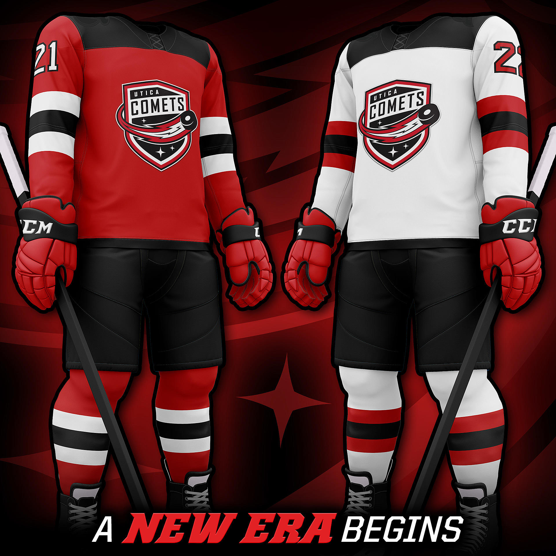 Utica Devils Red Throwback Adult Replica Jersey – Utica Comets and