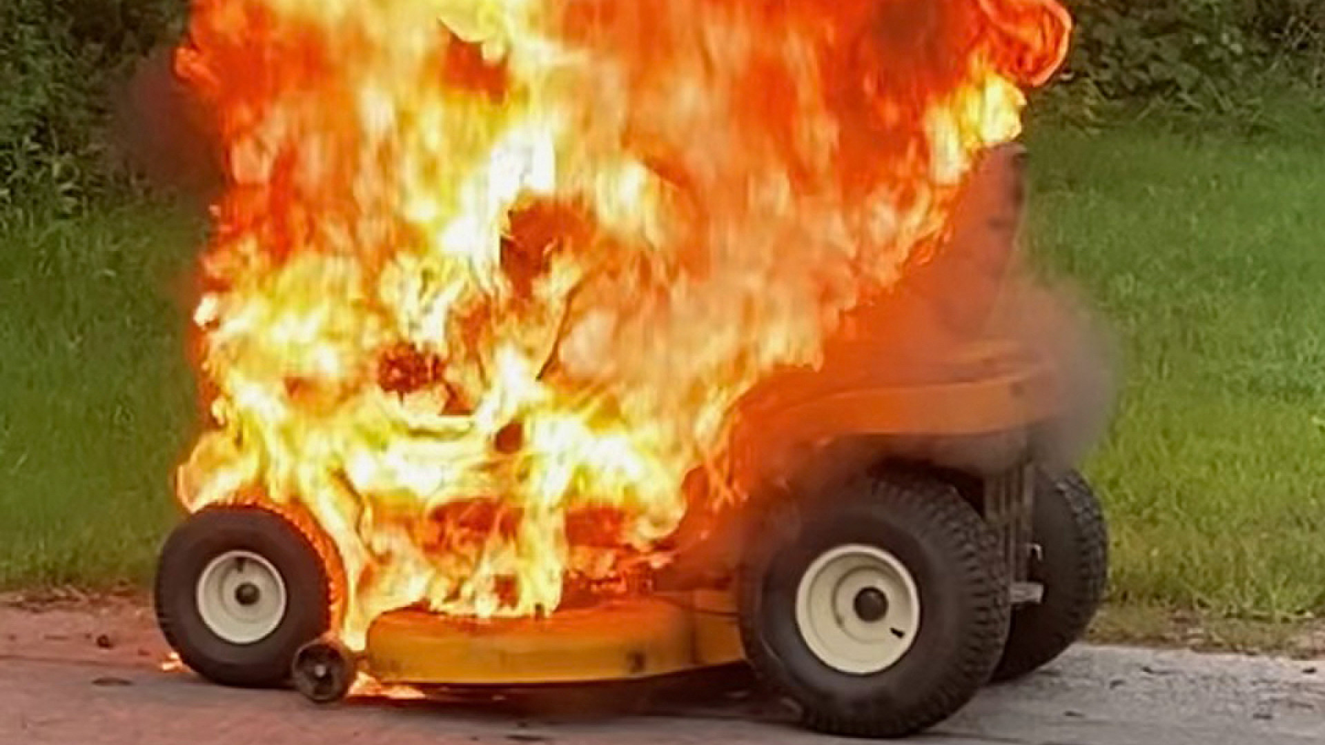 Watch Spectacular Video of Lawn Mower Destroyed By Fire in NY