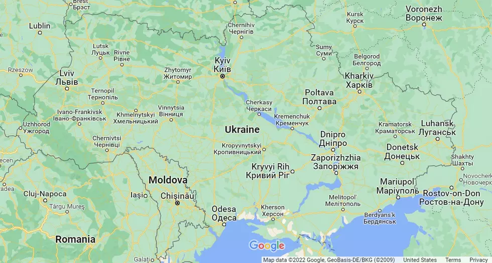 Map of Ukraine via Google Maps (March 2022)