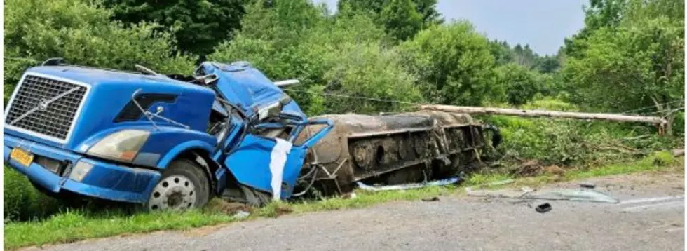 Tandem axel carrying manure overturns in Rutland, NY. Photo via New York State Police