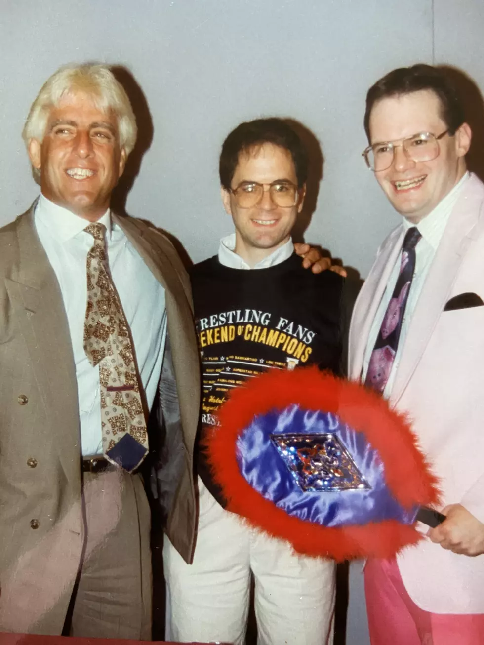 Don Laible (C) with Ric Flair (L) and Jim Cornette (R) in NYC 1991. Photo courtesy of Don Laible.