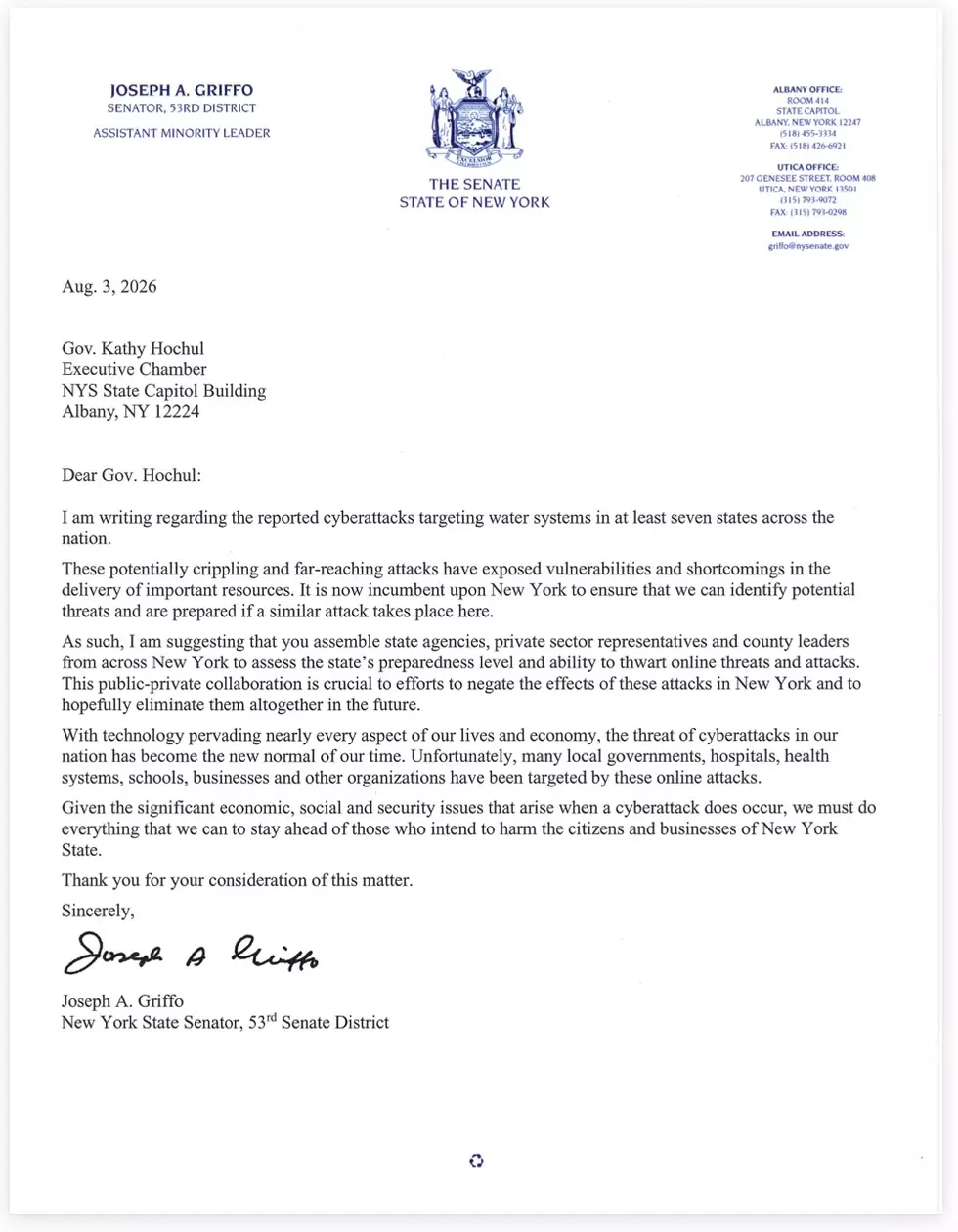 Letter from Senator Griffo