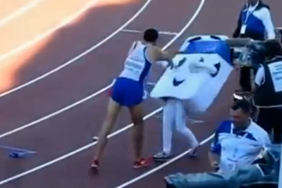French Runner Takes His Adrenaline High Out on a Mascot