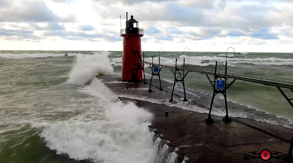 WATCH: Massive Waves Crash Over South Haven Pier During 50+ MPH Wind Storm