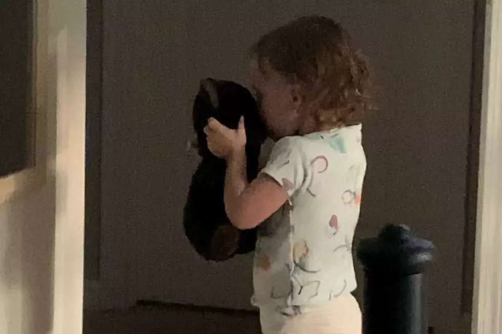 Photo of Lyndze Woodward's daughter discovering Mr. Bear