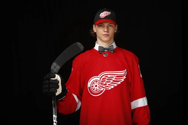 Moritz Seider of the Detroit Red Wings gets set for the face-off with  News Photo - Getty Images
