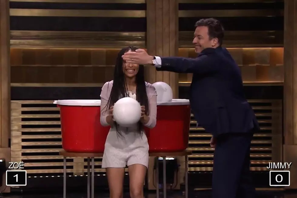 Jimmy Fallon Loses to Zoe Kravitz at Oversized Beer Pong