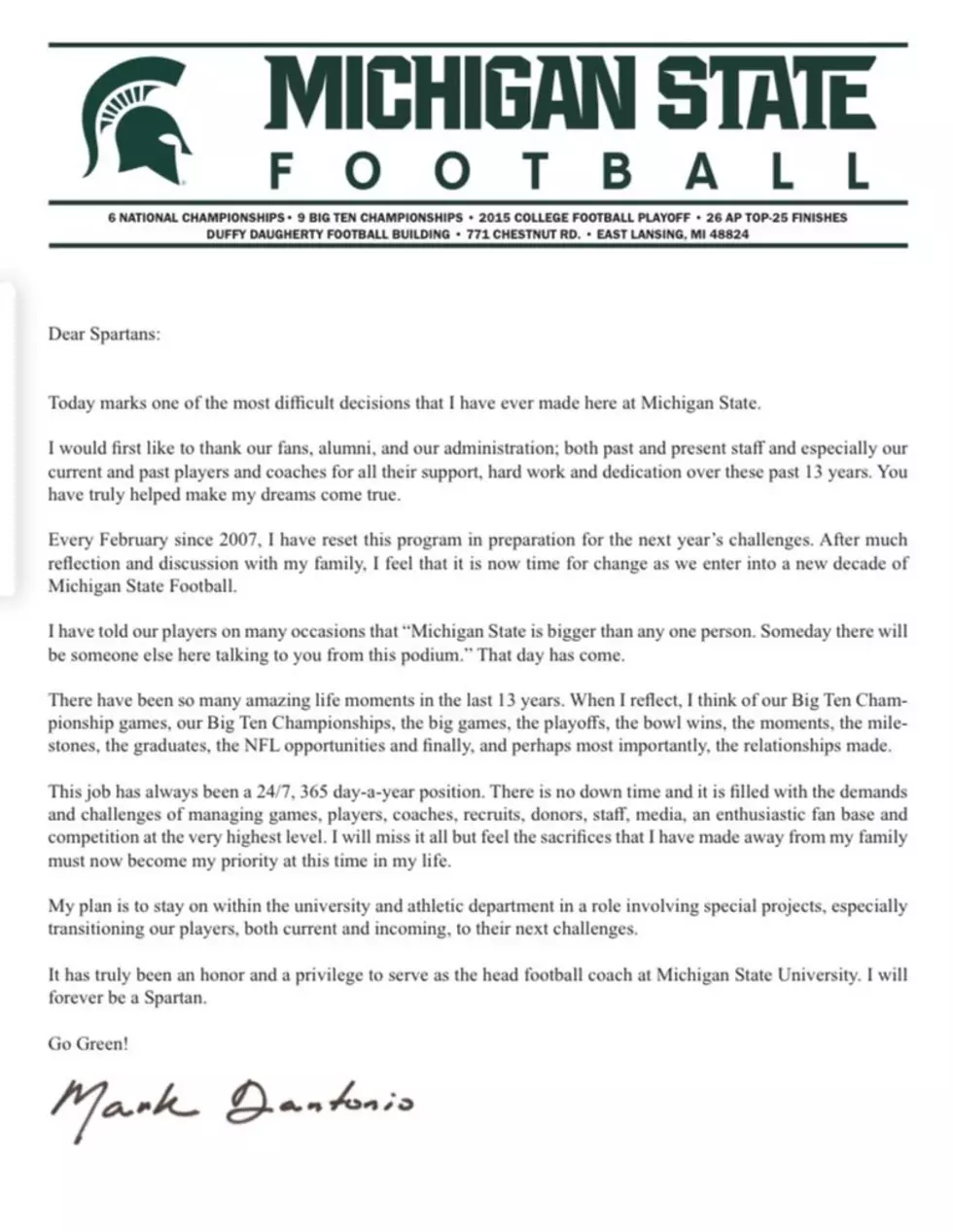Dantonio retirement statement.