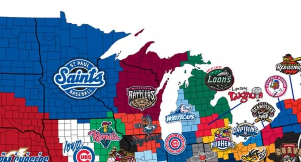 Minor League Baseball team by closest county map