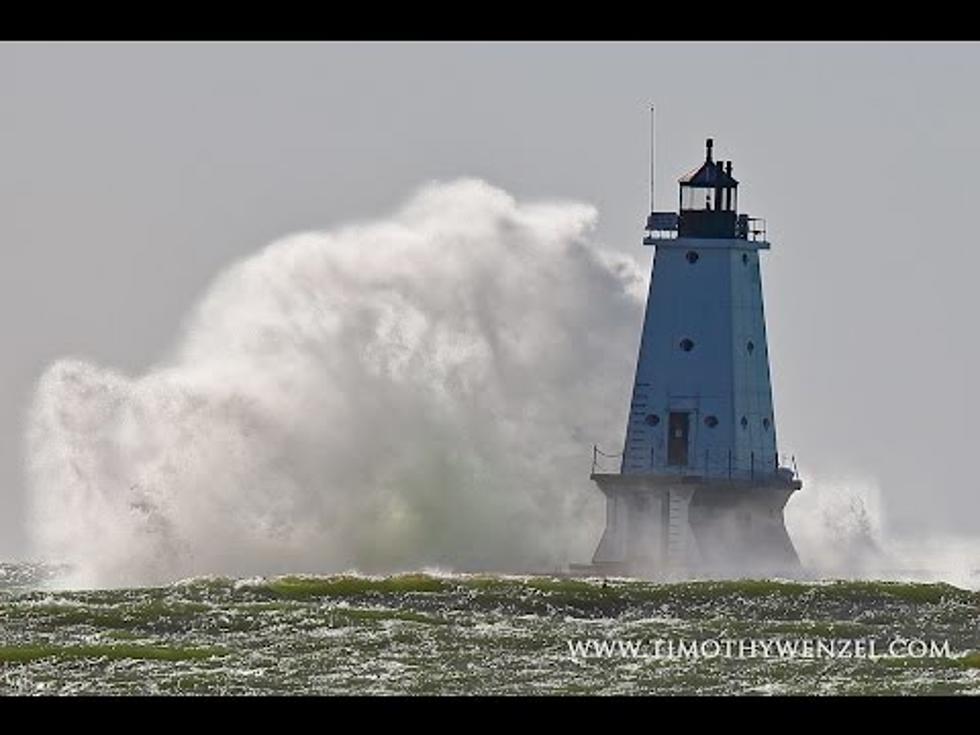 Waves Crashing on Lighthouse on Lake Michigan
