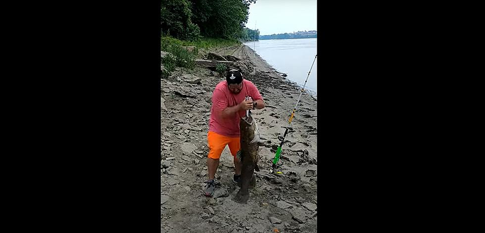 Watch as a man struggles and catches a giant catfish in Missouri
