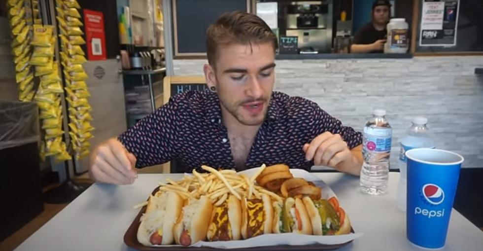 Video of a Man trying a $100 Hotdog Eating Challenge in Illinois