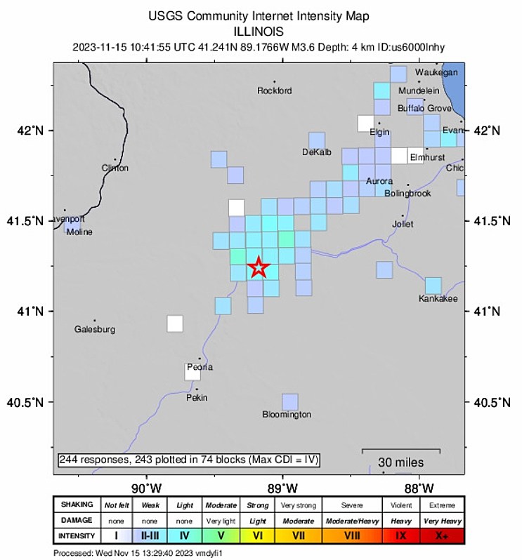 Illinois earthquake today map live