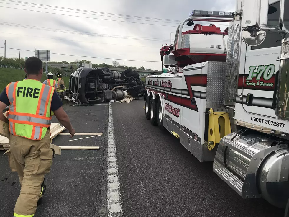 Overturned 18-wheeler Closes Eastbound Lanes of I-70 at Rangeline