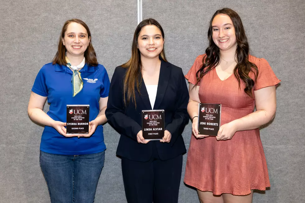 From left, Syerra Burnor of Airport Operations, Linda Alviar of the Muleskinner and Joni Roberts of the Success Advising Center were named the top three student employees at UCM for the 2024-25 academic year.