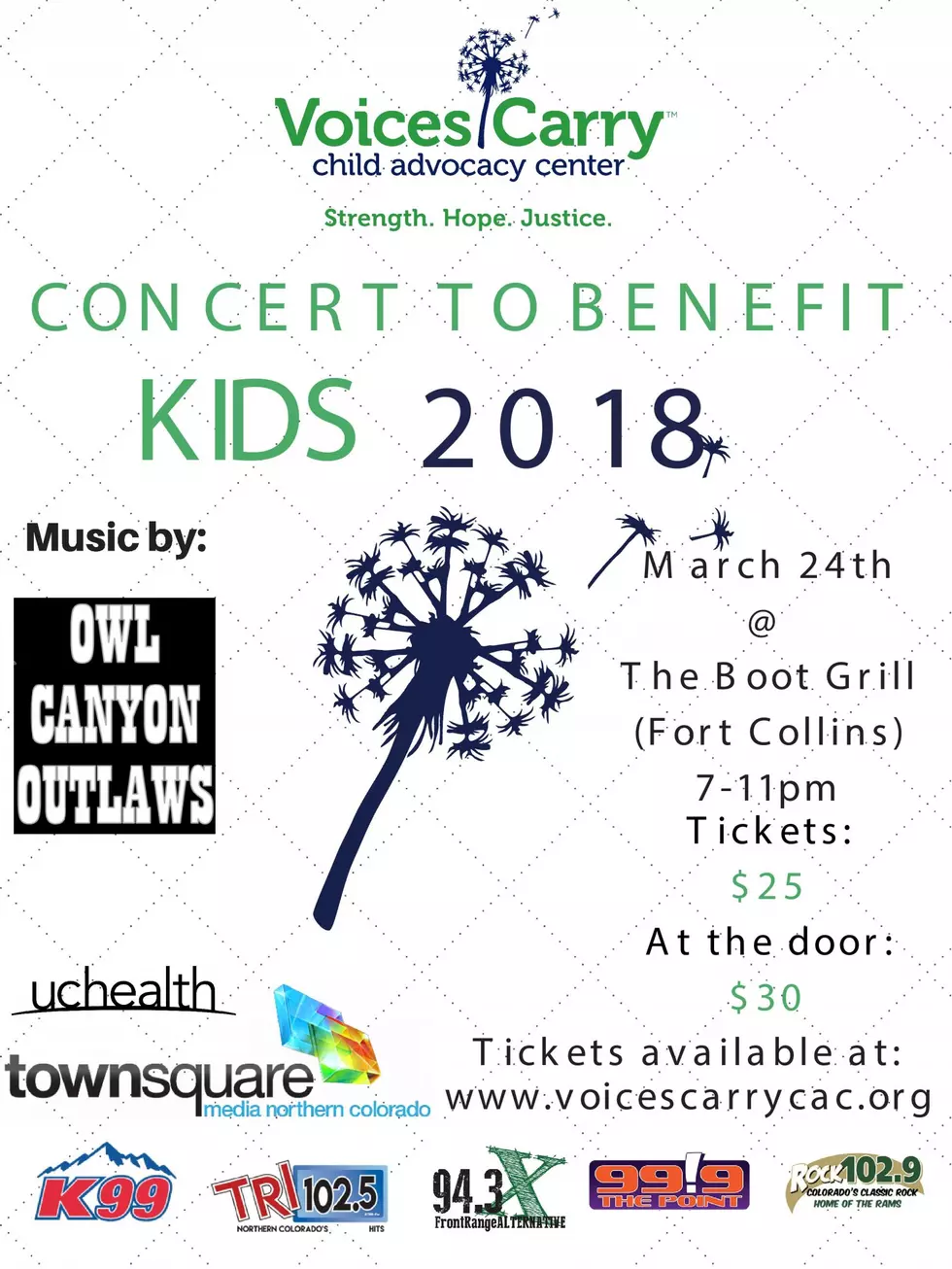 *Update– Event Cancelled–Voices Carry Child Advocacy Center Presents A Concert to Benefit Kids