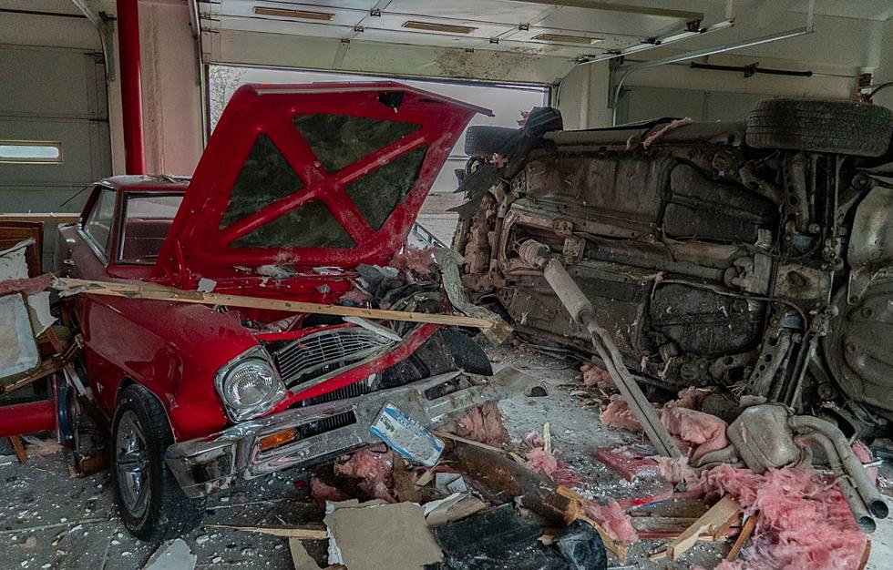 Car Flies Off I-25, Crashes Through Garage And Two Classic Cars